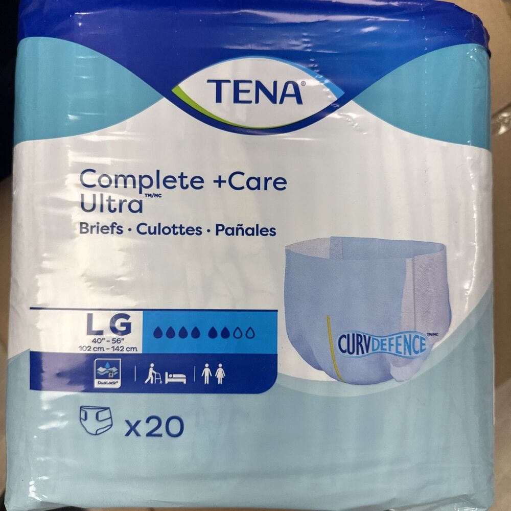 TENA Complete Care Ultra Briefs Large 80 Total 4 Packs 20 Count New Sealed